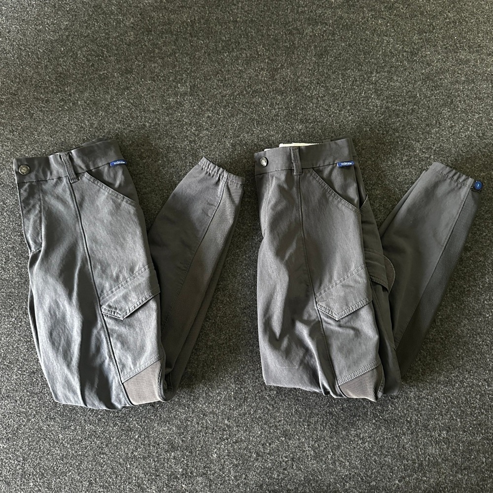 Irideon Riding Wear Womens Cargo‎ Breeches Gray Knee Patch Equestrian Pants 2 Pk